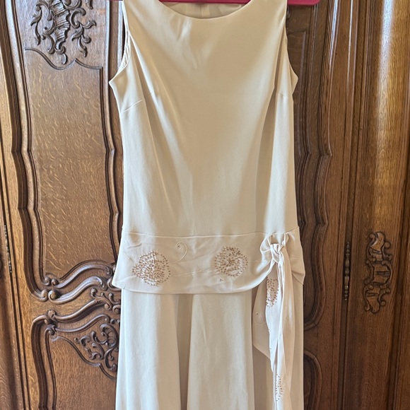 Evan Picone Cream Midi Dress with Side Tie - Picture 1 of 4